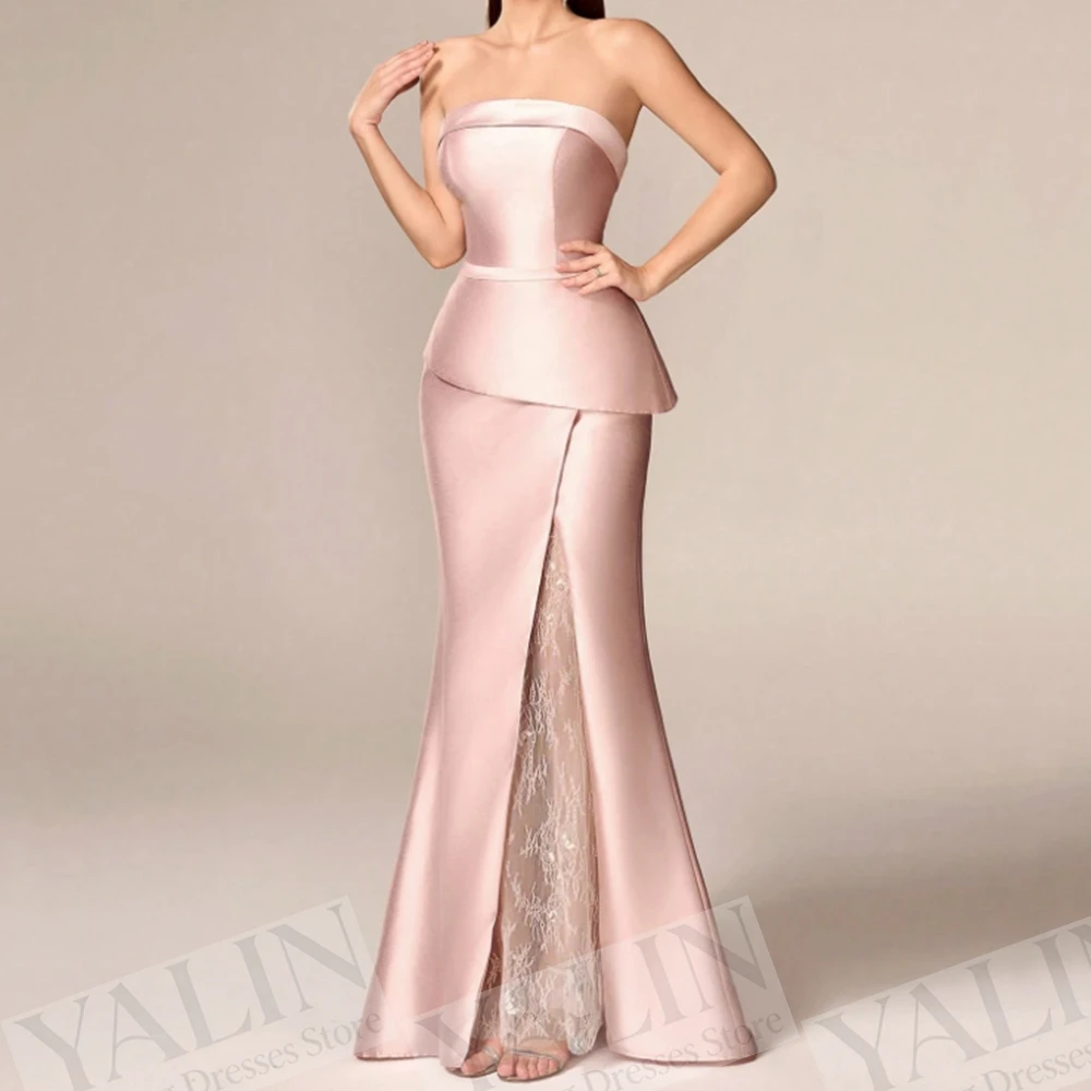 

Women's A-line Evening Dresses Floor-length Strapless Sleeveless Prom Gown Fashion Lace Simple Draped Casual Customized Gowns