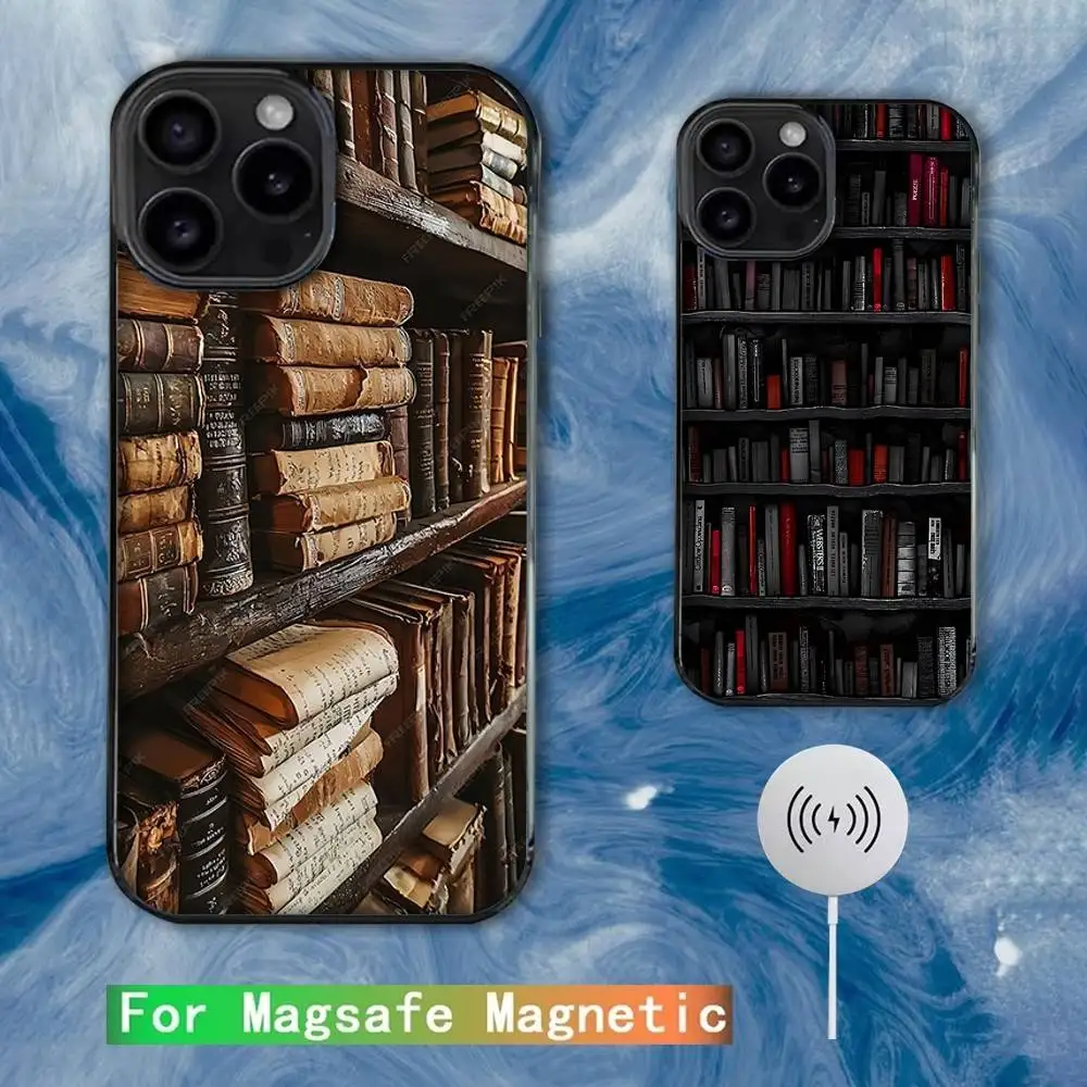 

Read books Library Bookshelf Phone Case For iPhone 16e,16,15,14,13,12,11,Plus,Pro,Max,Mini Magsafe Magnetic Wireless Charging