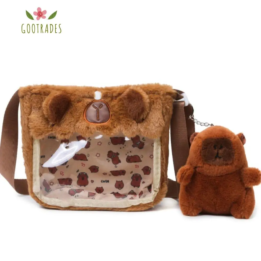 Mochila De felpa de animales Capybara, bolso de hombro de muñeca de felpa, bolso de hombro de dibujos animados, bolso escolar de estudiantes con cremallera de gran capacidad