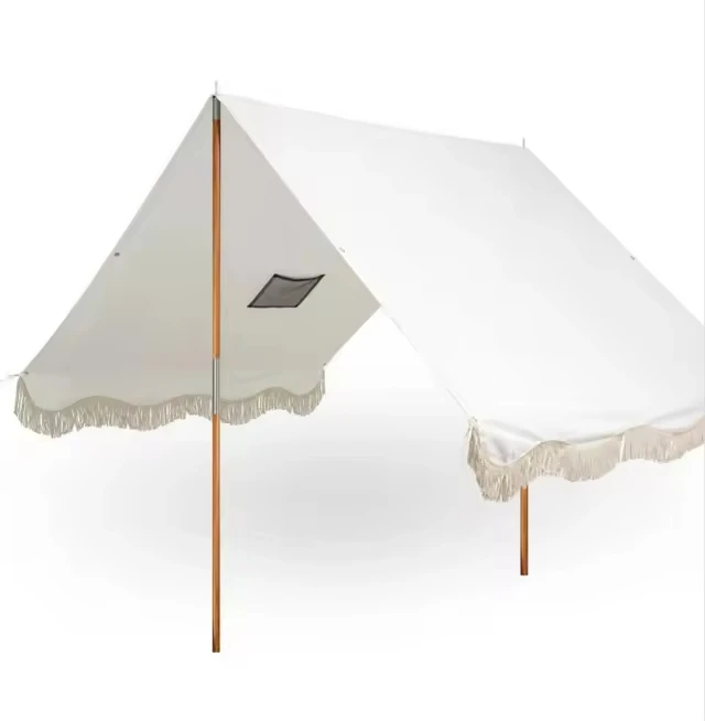 

Outdoor Sun Shade Portable Wooden Beach Tent White Large Beach Tent