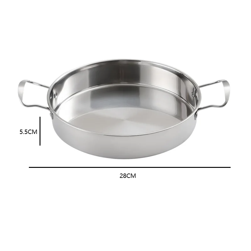 Paella Pan with Double Ears Stainless Steel 201 Grade 2.5L to 5L Capacity 24 28 32 34 cm for Home and Catering
