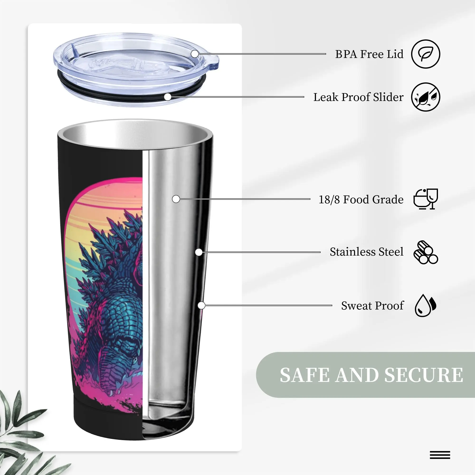 Monster G-Godzillas Tumbler Vacuum Insulated  Coffee Cups Stainless Steel Travel Outdoor Mugs Hot Cold Drink - view 4