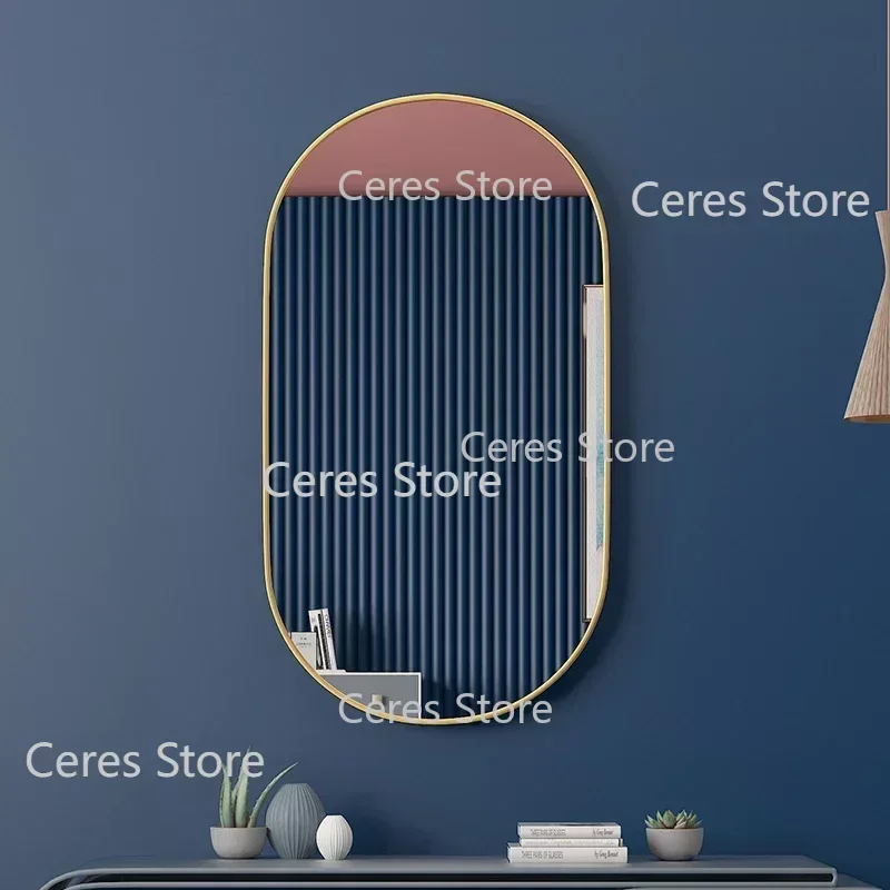 

Metal Shower Decorative Mirrors Makeup Bath Barber Nordic Hanging Mirror Oval Toilet Espelhos De Paredes Room Decor YX50JZ