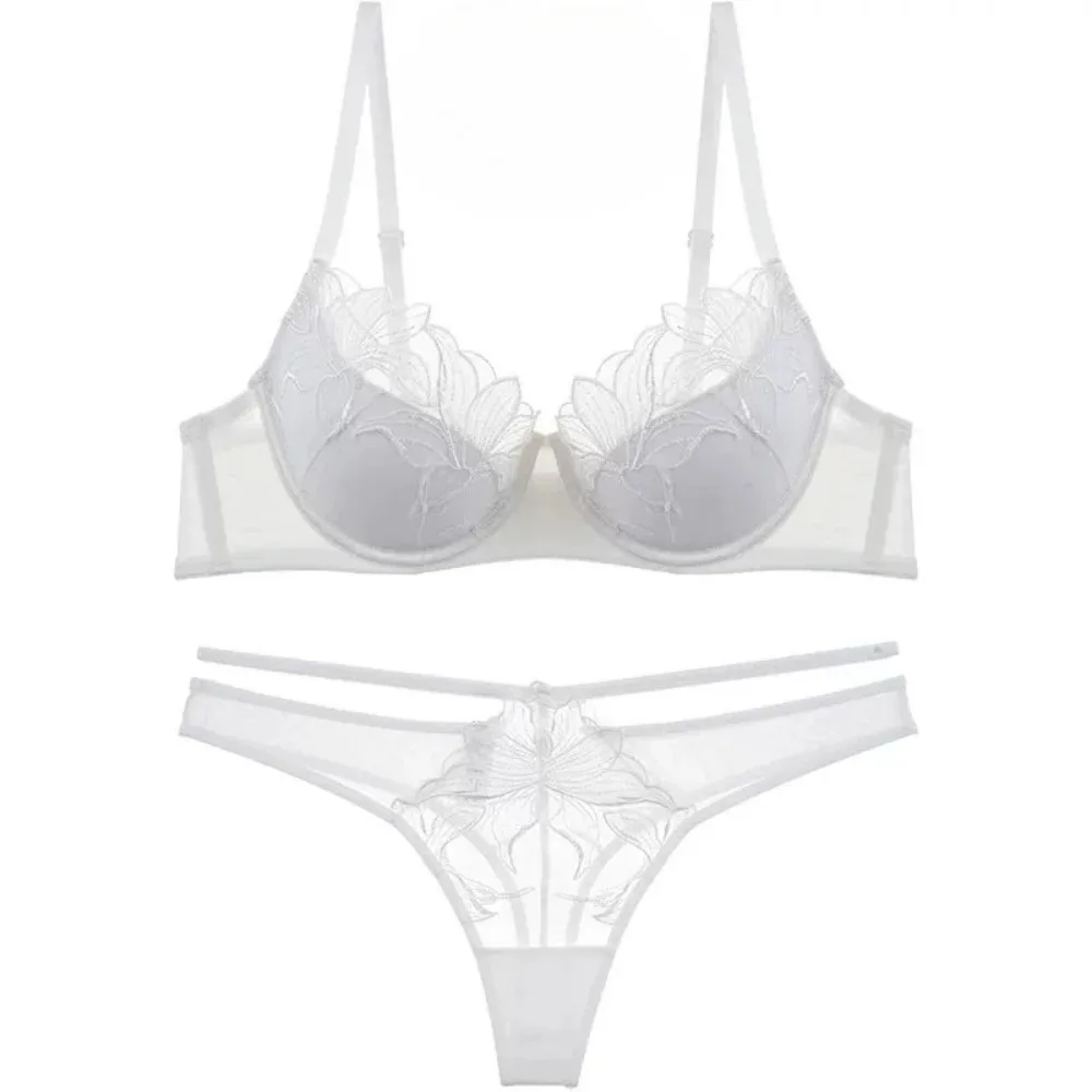 Soft French Lace Lingerie 2Pcs Set for Ladies Thin Cup Push Up Bra Tanga Panties Breathable Floral Women Intimate Underwear Set