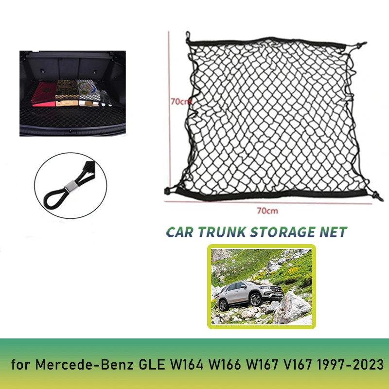 4 HooK 70x70 CM Car Trunk Net for Mercede-Benz GLE W164 W166 W167 V167 1997-2023 2020 2015 2006 Mesh Luggage Elastic Accessorie