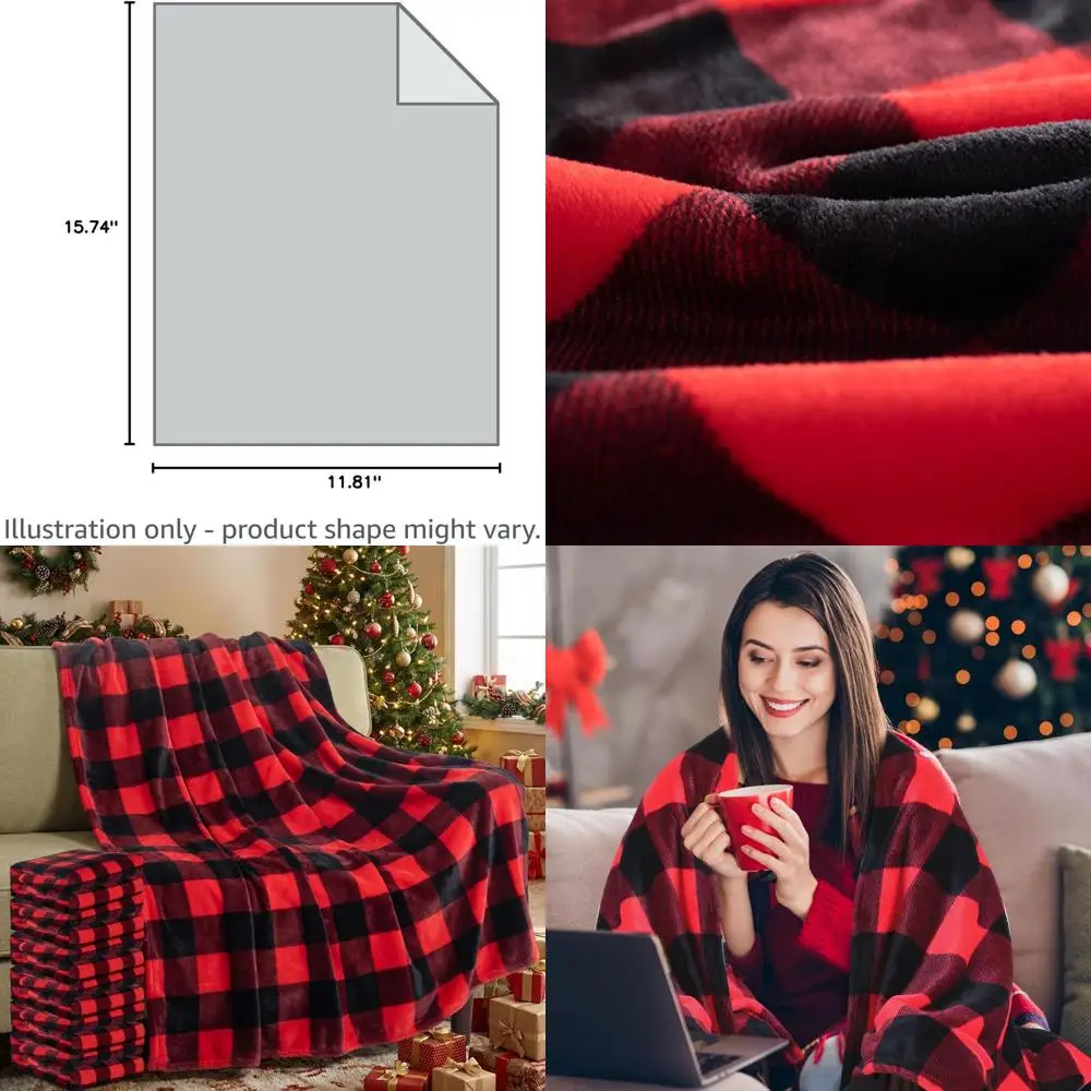 

Bulk 6 Pack Fleece Blankets, 50x60 Inches, Red & Black, Ideal for Home, Outdoor, Travel, and Gifts