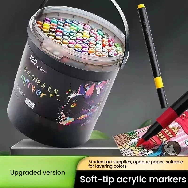 24/36/48/60/80/120 Color Barrel-Packed Marker Set, Professional Art Supplies, Quick-Drying Gel Ink Fine-Tip Markers, Quick-Drying Gel Ink—Pen Tip to Pen Tip, Fine Strokes, Suitable for Scrapbooking, Card Making, Journaling, and Drawing, Soft-Tip Markers