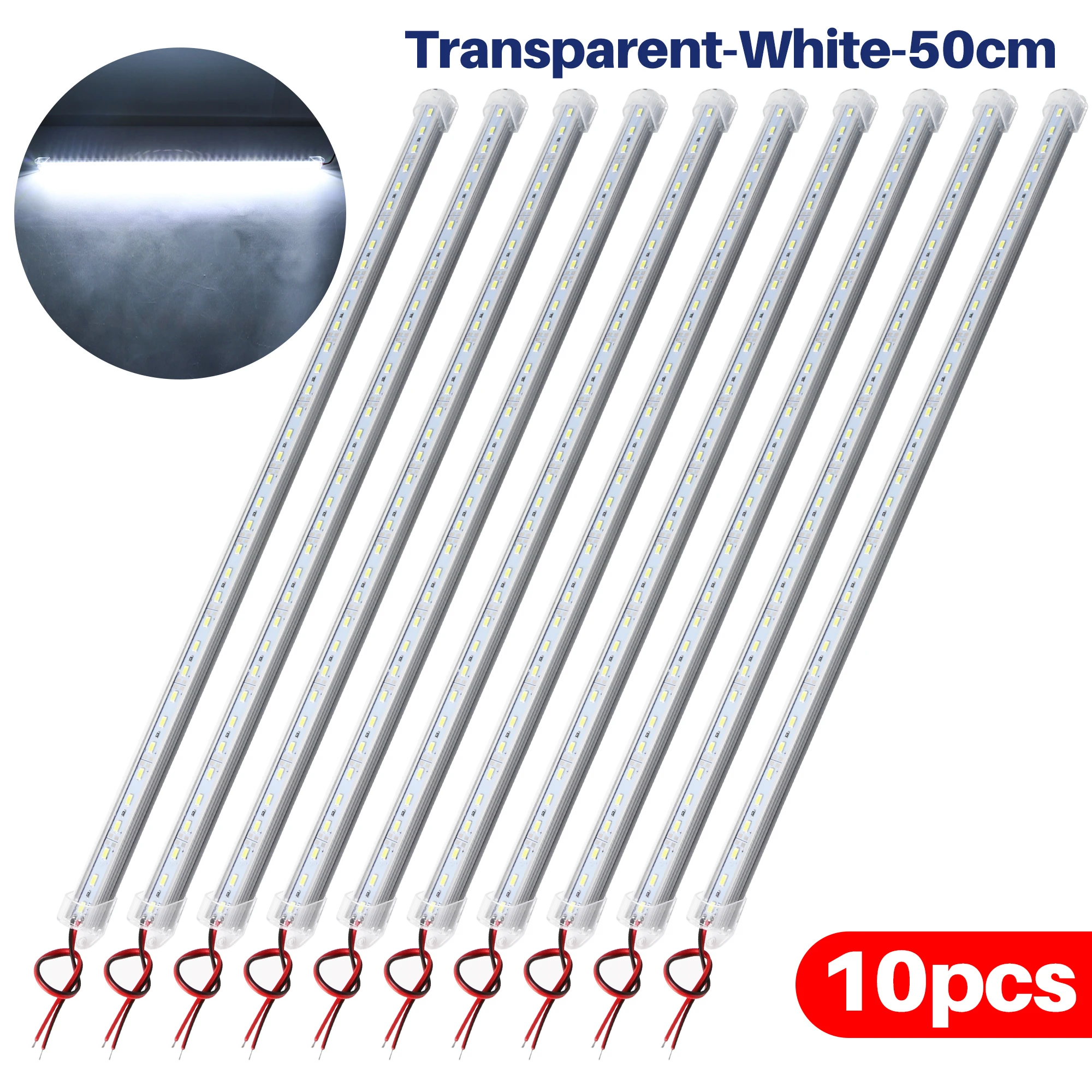 5/10PCS 12V 30/50CM Innen LED Auto Licht Bar Transparent Starre Streifen Lampe Van bus Caravan Vitrine Unter Zähler Schrank