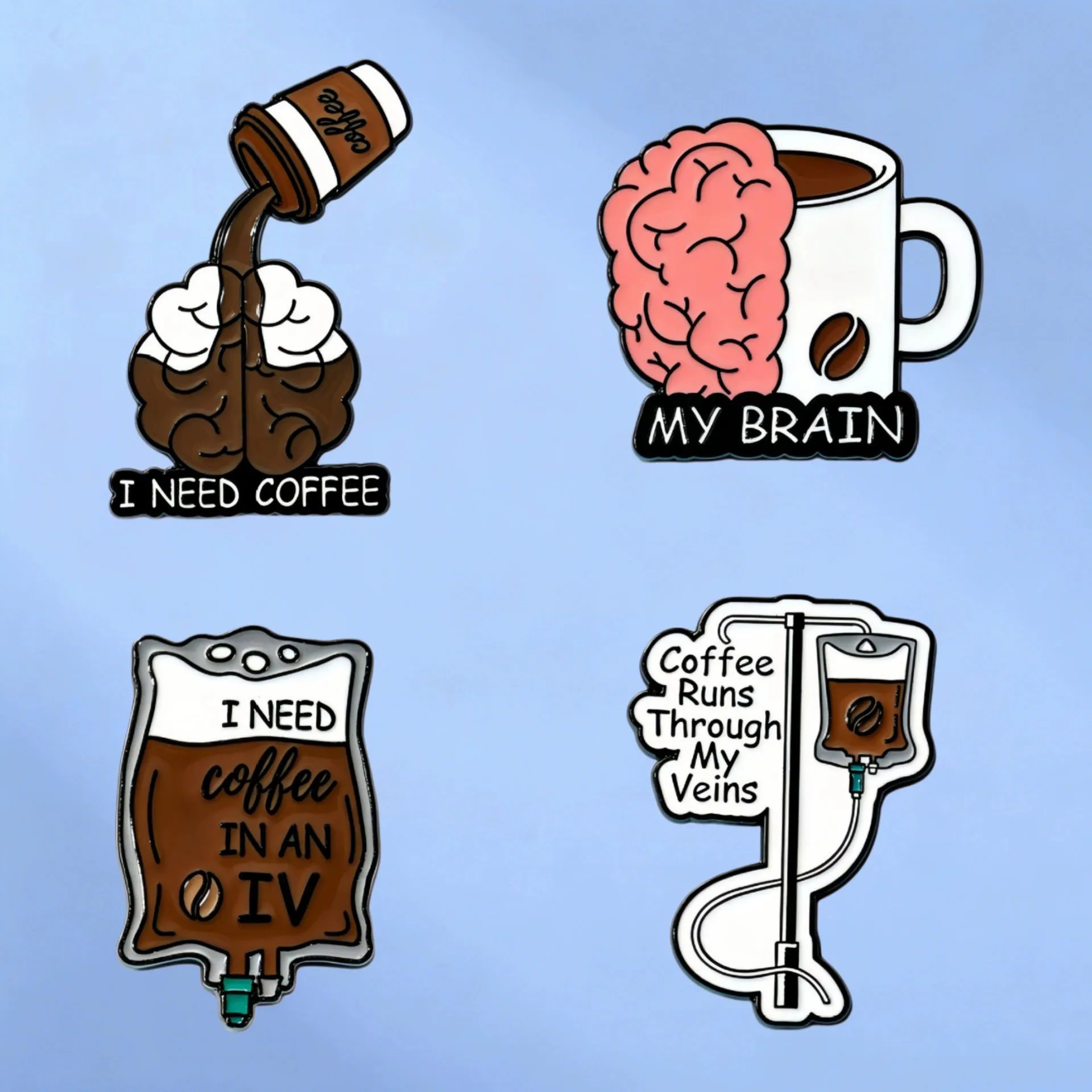 Novelty Fun Coffee Glazed Brooch Coffee Runs In My Veins Pin Humorous Fashion Accessory Gift For Coffee Lovers