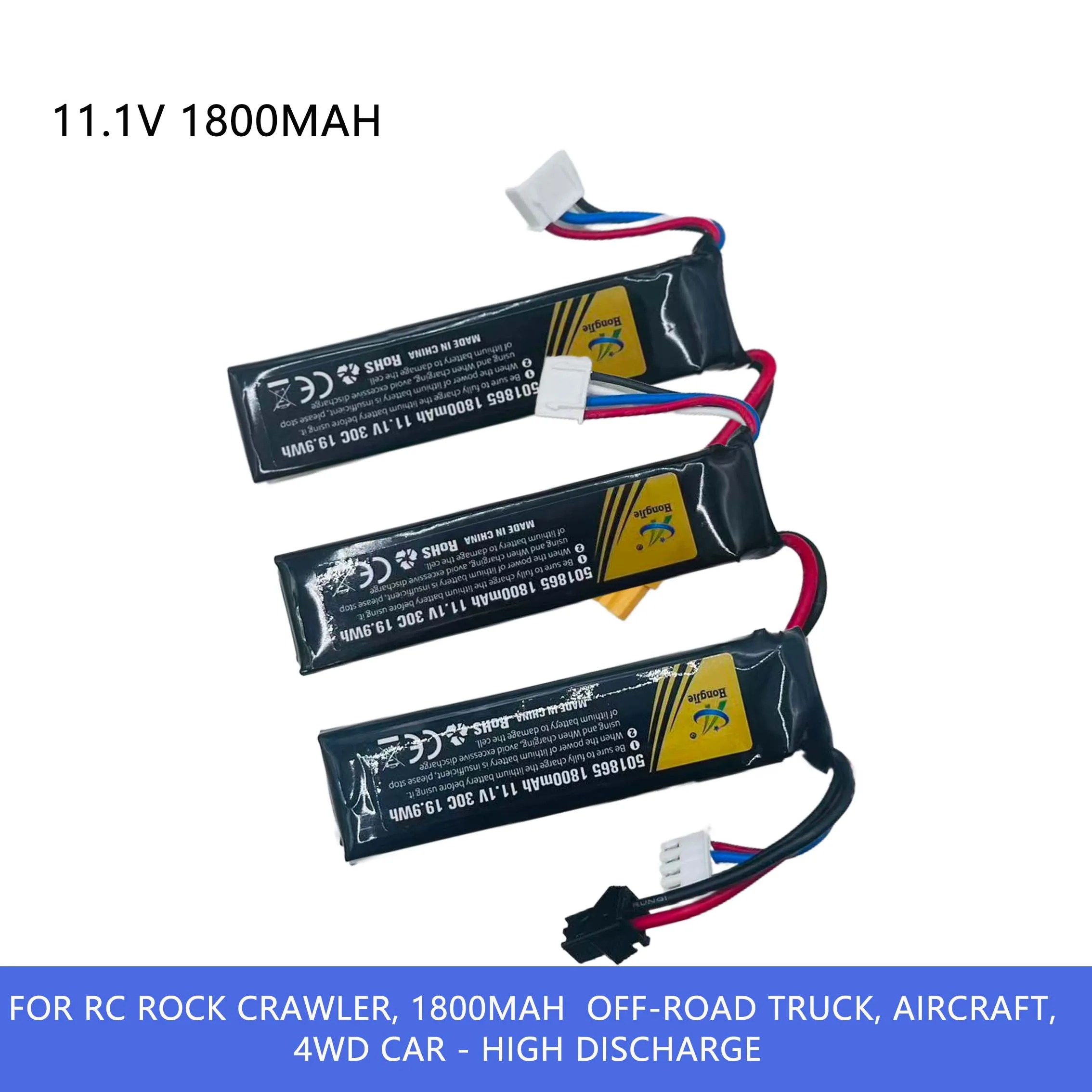 

11.1V Li-Po Battery for RC Rock Crawler, 1800mAh Off-Road Truck, Aircraft,4WD Car - High Discharge 30C Rechargeable Batteria