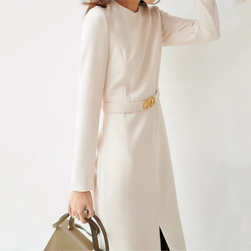 Vestido de senhora de escritório francês feminino, elegante, renda retalhada, decote em O, roupas femininas de manga comprida, alta qualidade, novo, primavera, 2022
