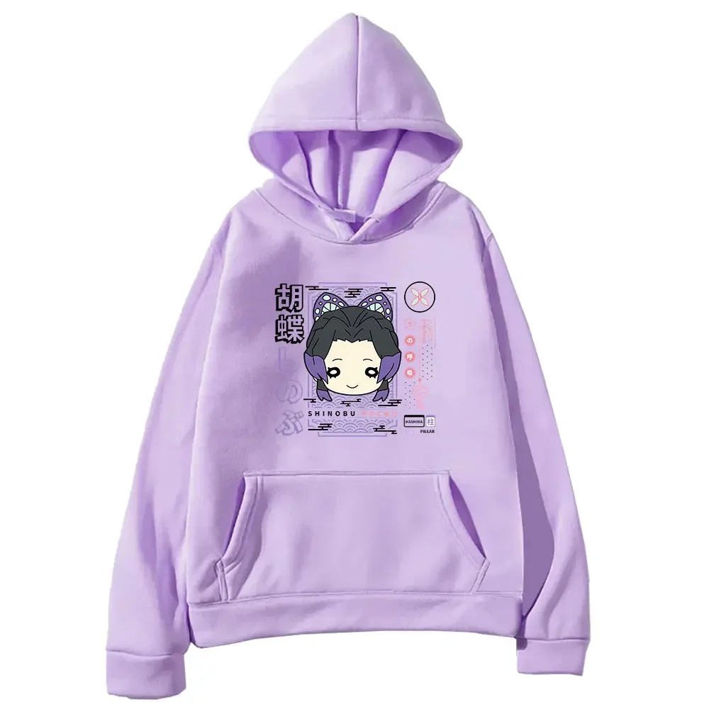 Cute Kochou Shinobu Demon Slayer Anime Hoodies For Women Men Kawaii Cartoon Print Long Sleeves Warm Fleece Sweatshirts Clothing