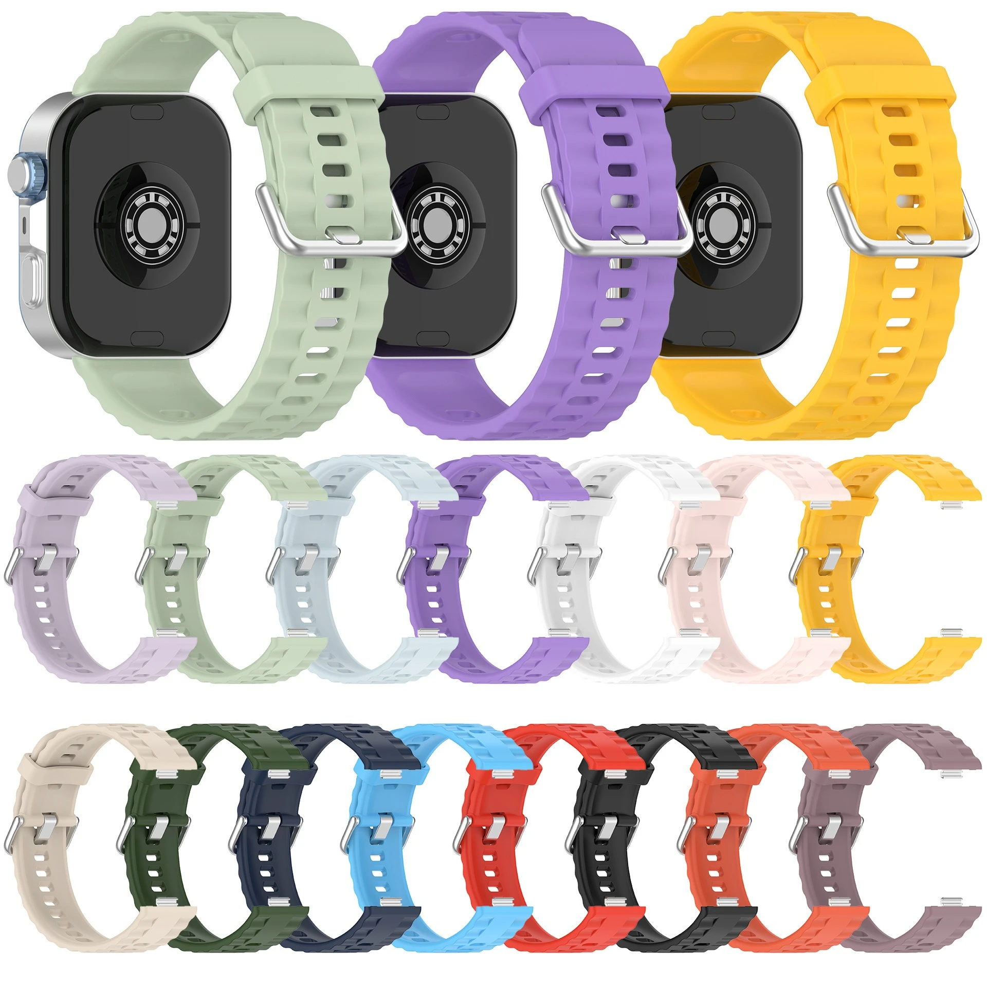 公式シリコン時計ストラップスーツ Huawei Watch Fit 4 ソリッドカラー波状シリコンストラップ Huawei Fit4 用