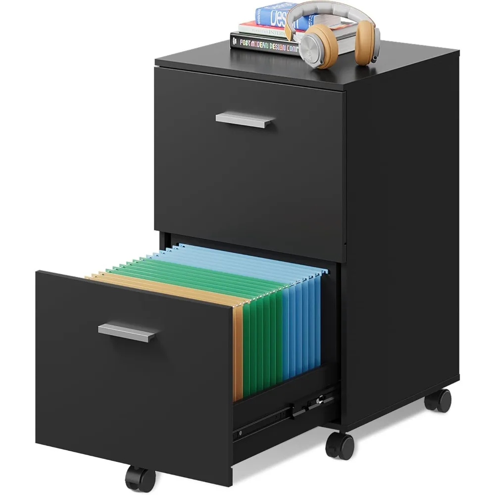 

2 Drawer File Cabinet, Mobile Filing Cabinet fits A4/Letter Size for Home Office, Wood Printer Stand, Black