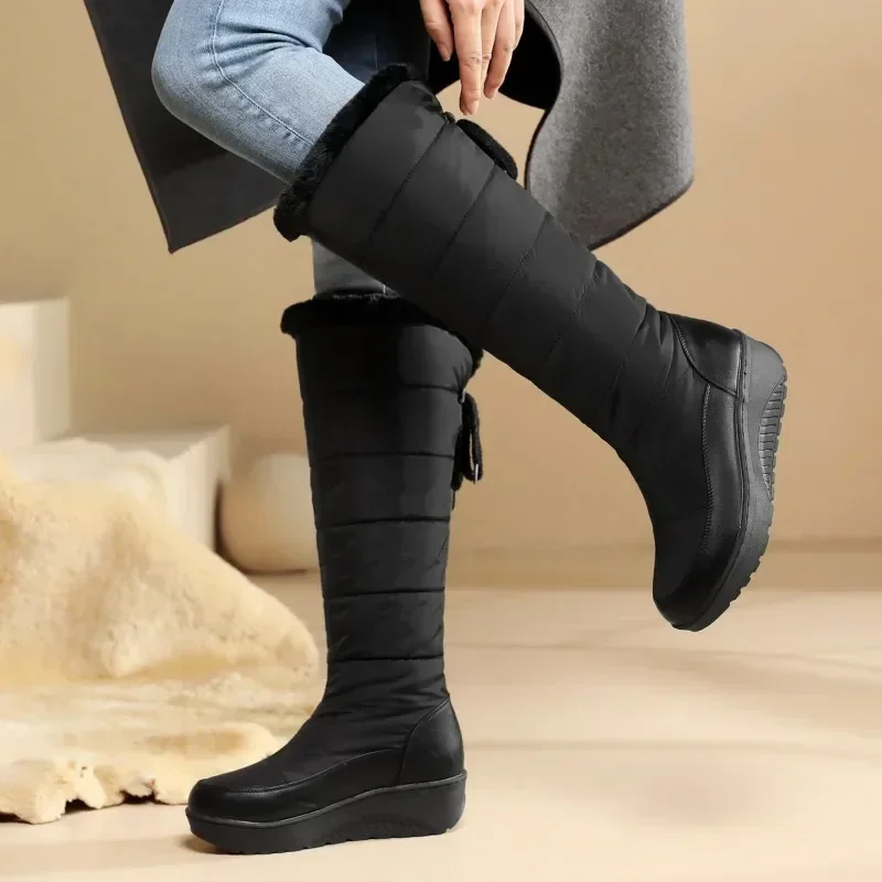 Waterproof Winter Shoes Woman Snow Boots 2023 Warm Fur Plush Casual Wedge Knee High Boots Girls Black White Rain Shoes Ladies