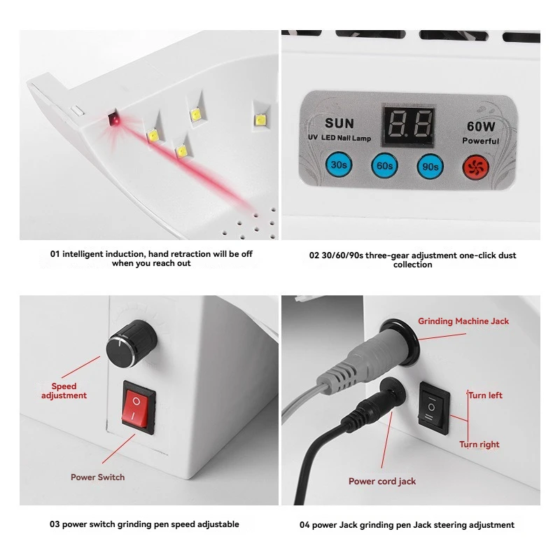 Five-in-one Manicure Machine, Grinder, Vacuum Cleaner, All-in-one Machine, Two-hand Baking Lamp