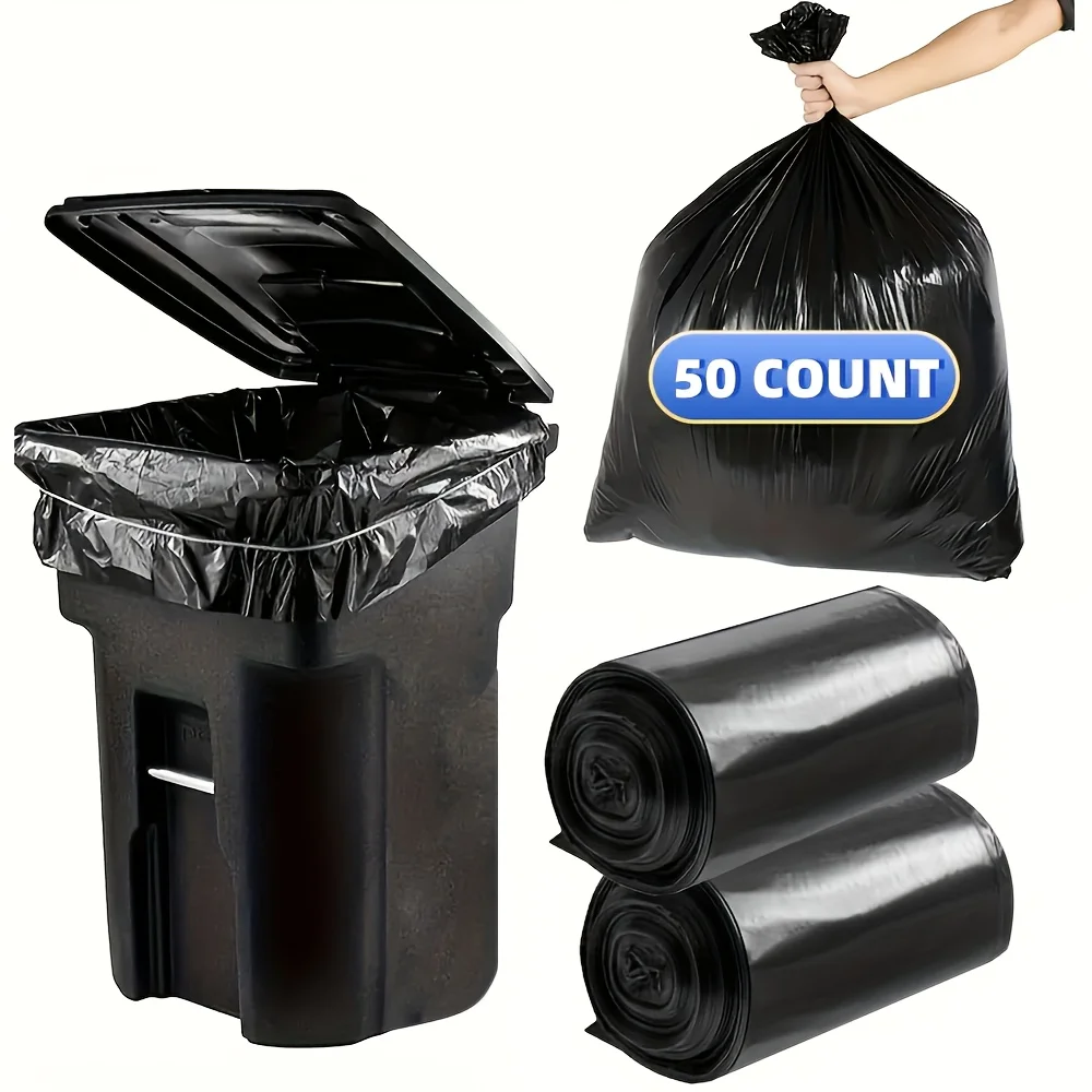 Black Flat-Bottom & Flat-Open Trash Bags, 60L Capacity, Suitable for Hotels, Property Management, Home Kitchens & Yards. Heavy-D