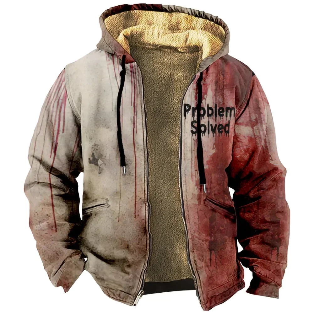 I\'m Fine Problem Solved  Bloody zipper Hooded long sleeve Thick fleece hoodie men/women halloween funny  jacket