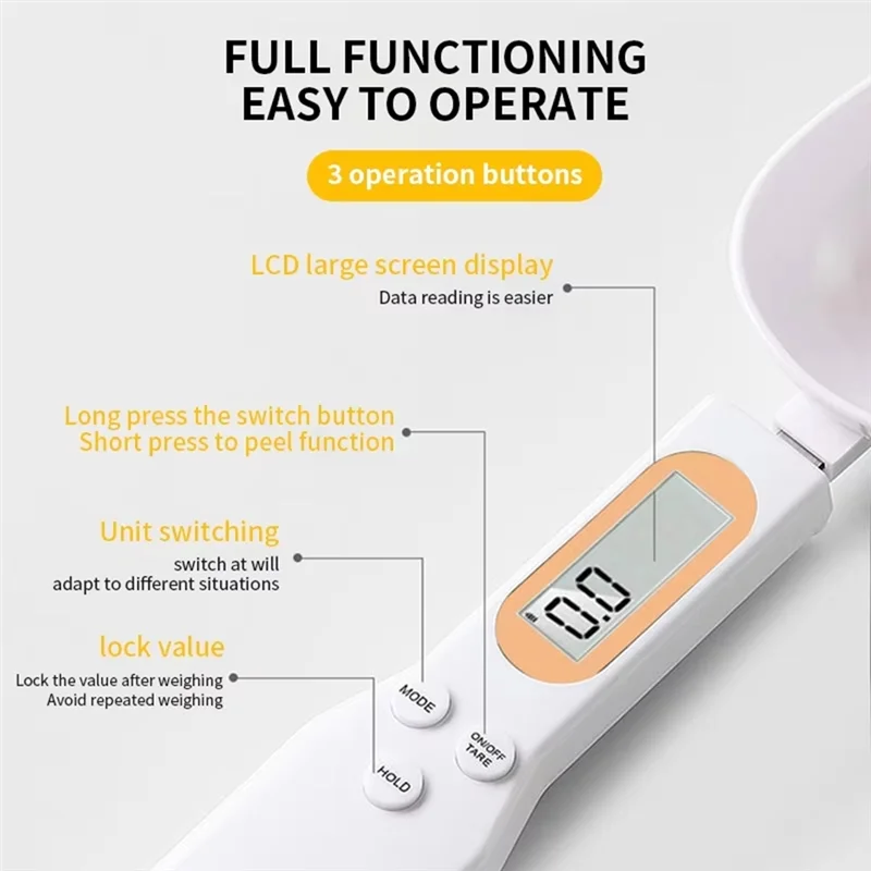 ABRB-Mini Spoon Scale Digital Kitchen Scale Electronic LCD Scale 0.1-500G Cooking Flour Weight Measure Spoon