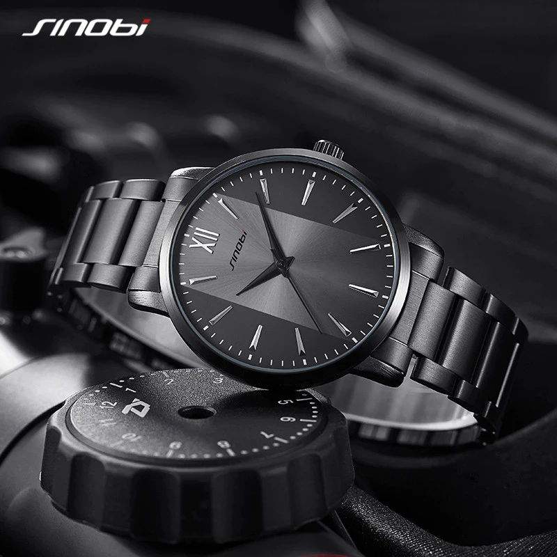 SINOBI Top Luxury Man Watch Business Waterproof Male Stainless Steel Quartz Wristwatches Men\'s Brand Clock Casual Reloj Hombre