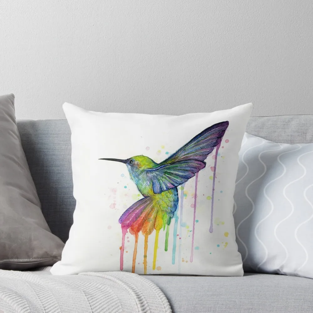 

Hummingbird Watercolor Rainbow Throw Pillow Sofa Cushion Cover ornamental pillows Sofa Covers For Living Room Anime pillow