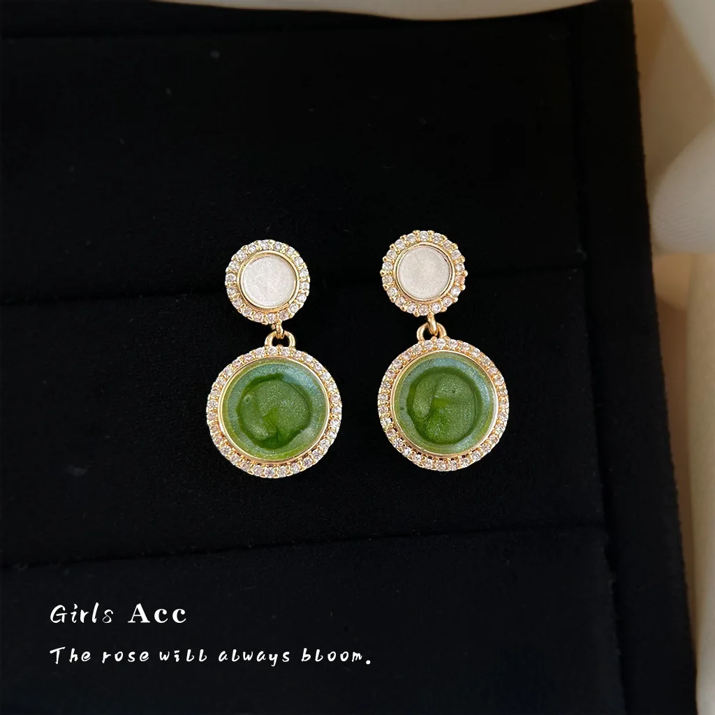 

French Style Fresh Gradient Enamel Dangle Earring Luxury Micro Paved Zircon Ear Studs Fashion Commute Elegant Earrings Wholesale
