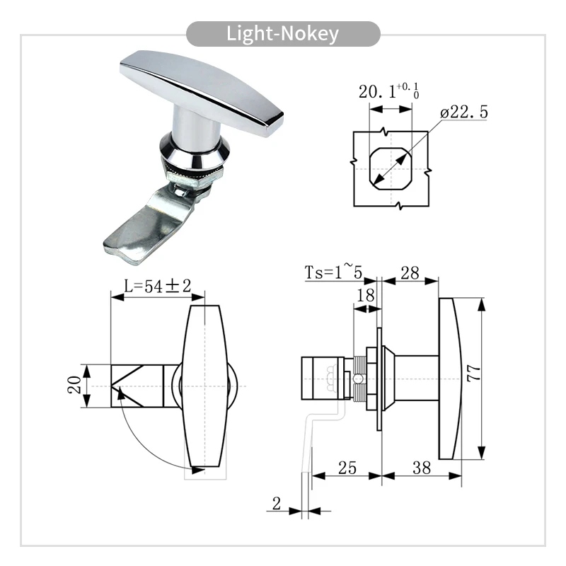 Handle Lock Rear Fixing T Zinc Alloy Tool Box Garage Door T Lock with Keys Industrial Cabinet Lock for Trailer Caravan Canop