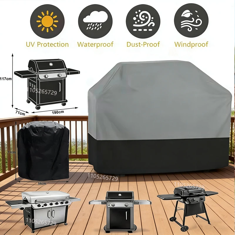 Black Gray, Outdoor Barbecue Cover, Waterproof, Durable Barbecue Cover, Rainproof, Outdoor Barbecue Charcoal Grill Cover