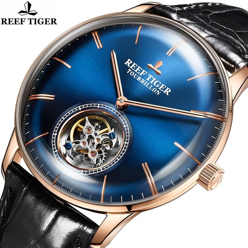 Reef Tiger/rt Real Tourbillon For Mens Watches Skeleton Automatic Mechanical Wristwatches Sapphire Crystal New Relogio Masculine