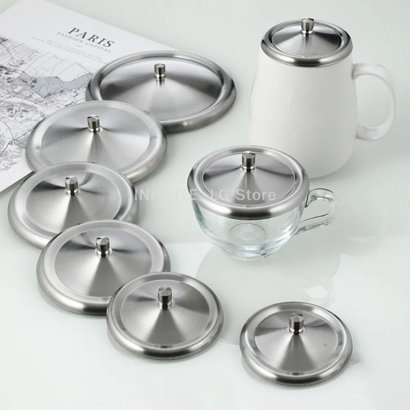 7.5/14CM Stainless Steel Leak Proof Cup Lids Durable Dust-proof Mug Cover Drink Cup Lid Kitchen Fresh Keeping Cover
