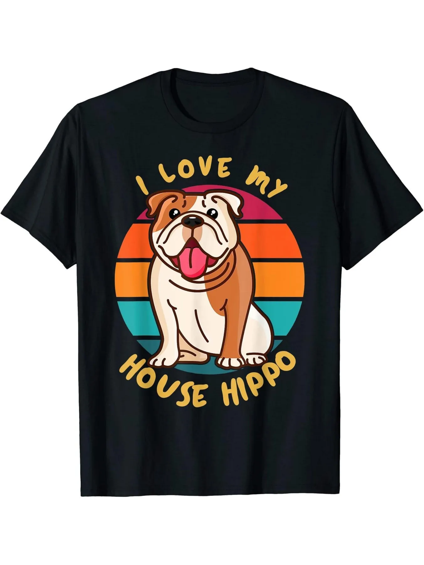 

Top Pick Local Men's Funny British Bulldog & Hippopotamus Cute Animal Graphic Tee