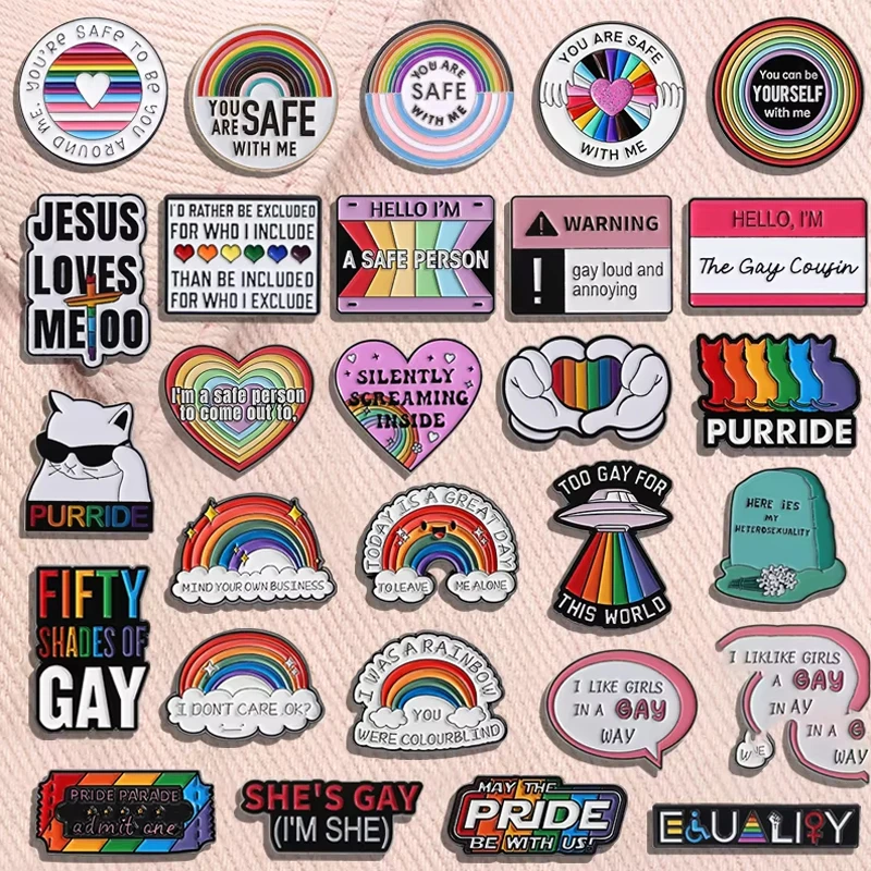 You’re Safe With Me Enamel Pins LGBTQ Rainbow Pride Metal Brooches Lapel Badges Jewelry Gift for Gay Homosex Lesbian Friends