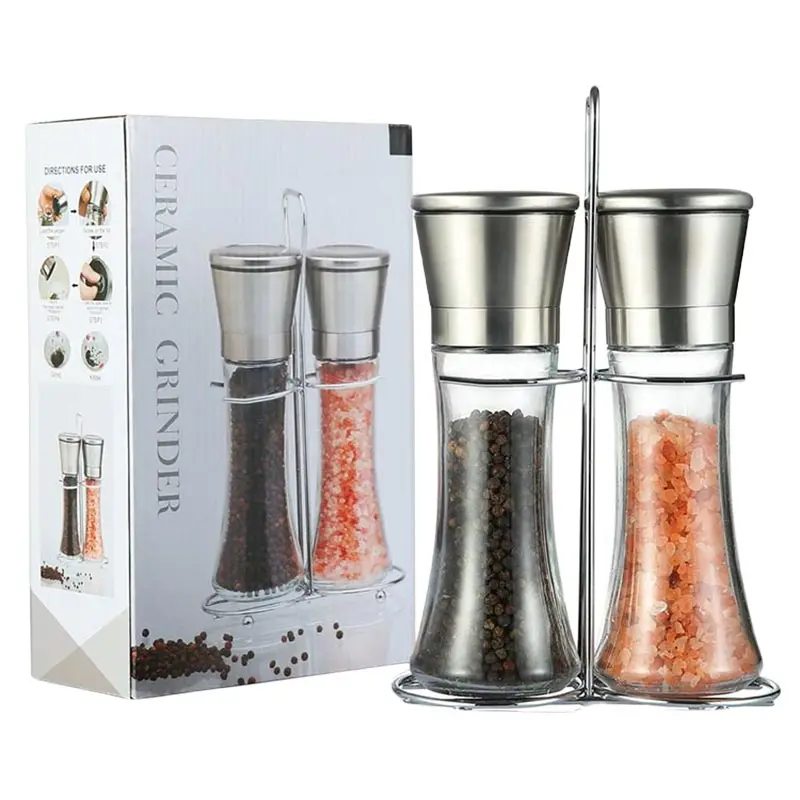 Stainless Steel Manual Salt and Pepper Grinder One-Hand Operation Spice Mill Set With Clear Window for Outdoor Camping Barbecue