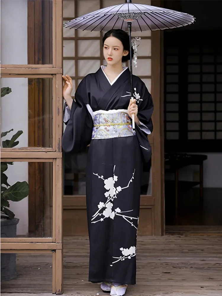 Robe longue de style vintage pour femmes, kimono japonais traditionnel, robe noire pour documents, peignoir, vêtements de cosplay, robe de photographie