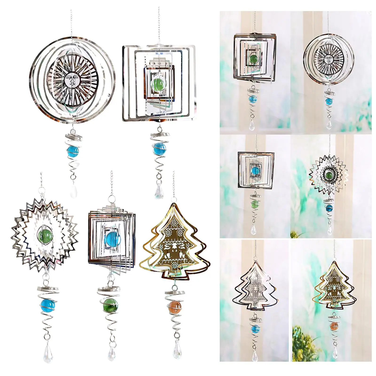 ديكور معدني حلزوني فضي معلق لحديقة المنزل ودوار الرياح #3