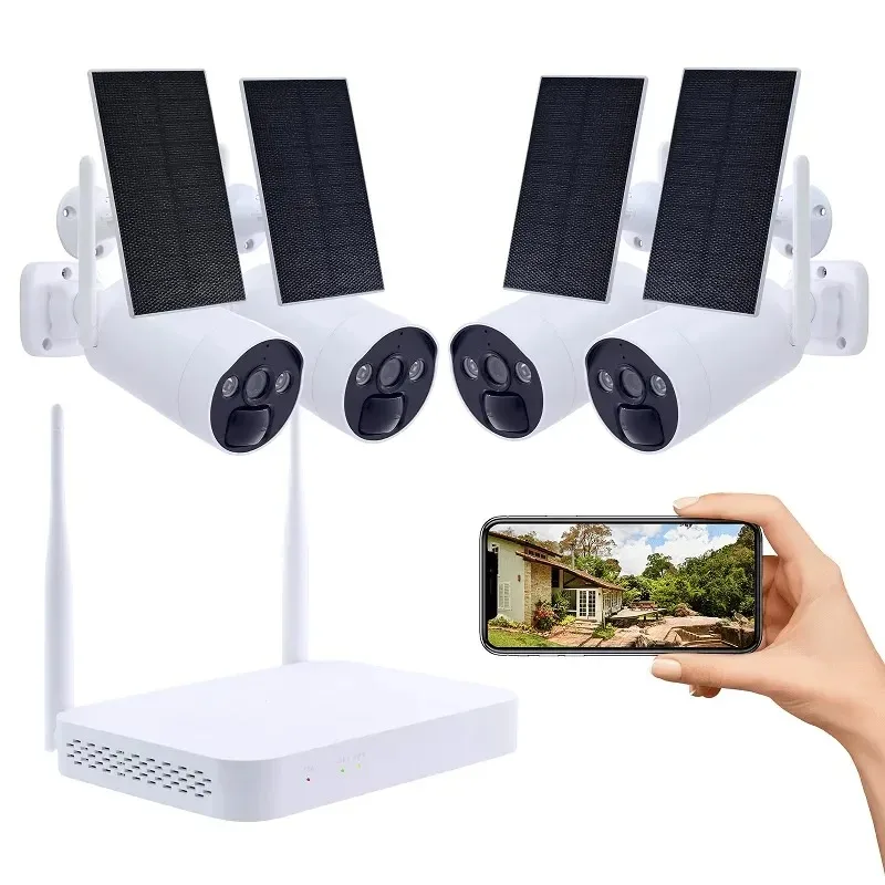 OEM 4MP 4-kanaals WiFi-videobewaking Solar Security Camerasysteem Draadloos WiFi Outdoor Solar CCTV-camerasysteem