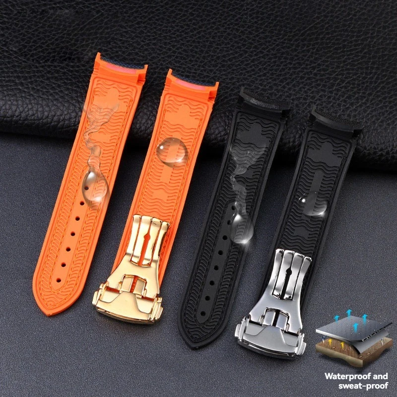 20 21 22mm Curved end Orange Nylon Rubber silicone men waterproof watch strap FOR Omega SEAMASTER 300 Ocean Universe 600 Quarter