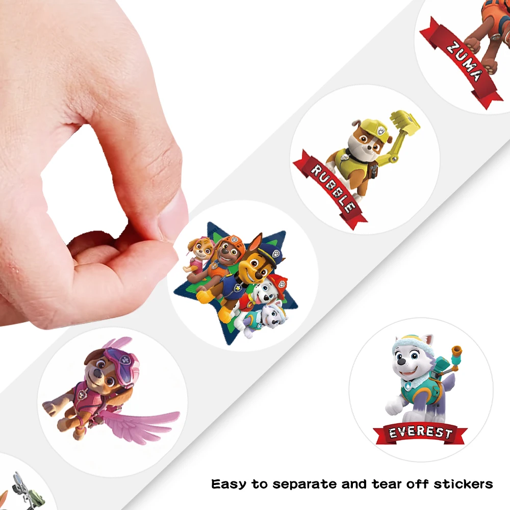 500 sztuk/rolka Nowe naklejki uszczelniające z motywem Psi Patrolu, naklejki PVC do samodzielnego wykonania, dekoracje na laptopa, naklejki, nagrody, zabawki