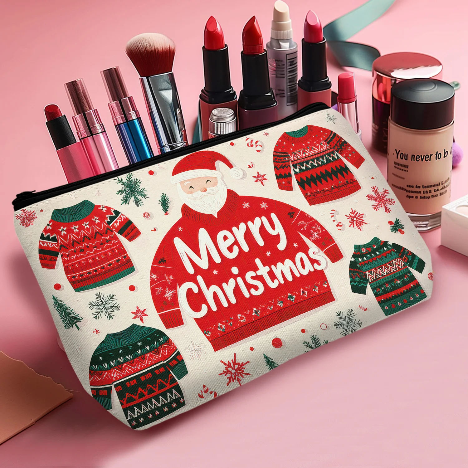 1Pc Santa Claus Cosmetic Bag Christmas Atmosphere Clothing Pattern Cosmetic Bag Suitable For Women'S Cosmetic Storage