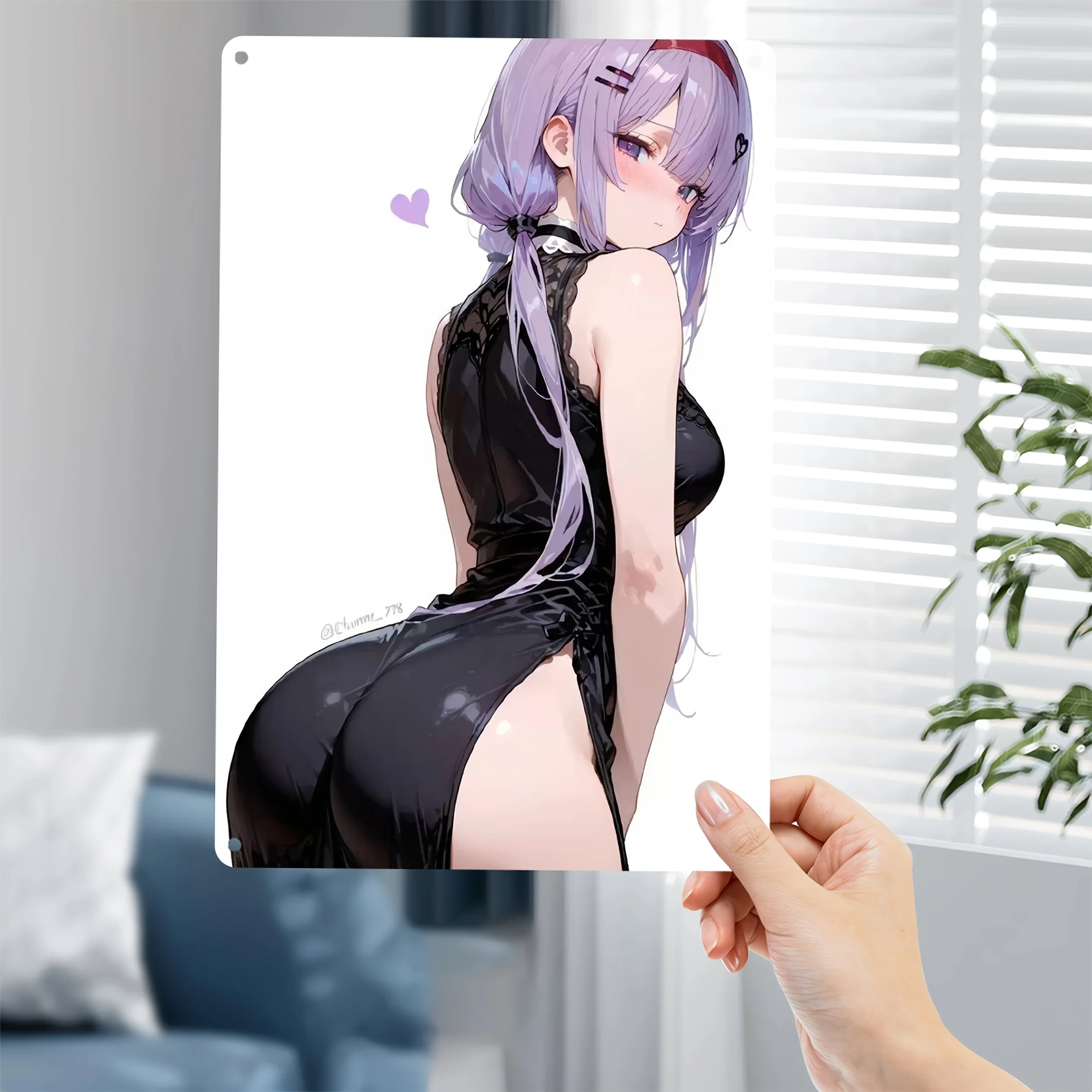 

Purple Hair Female Iron Art Plaque - 2D Flat Metal Wall Decor, Pre-Drilled, Weather-Resistant, 7.87x11.8in