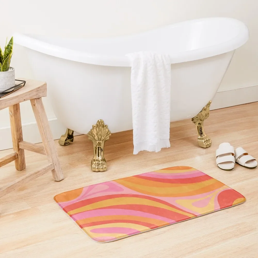 

New Groove Retro Swirl Abstract Pattern Pink Orange Yellow Bath Mat Non-Slip Pad Mat