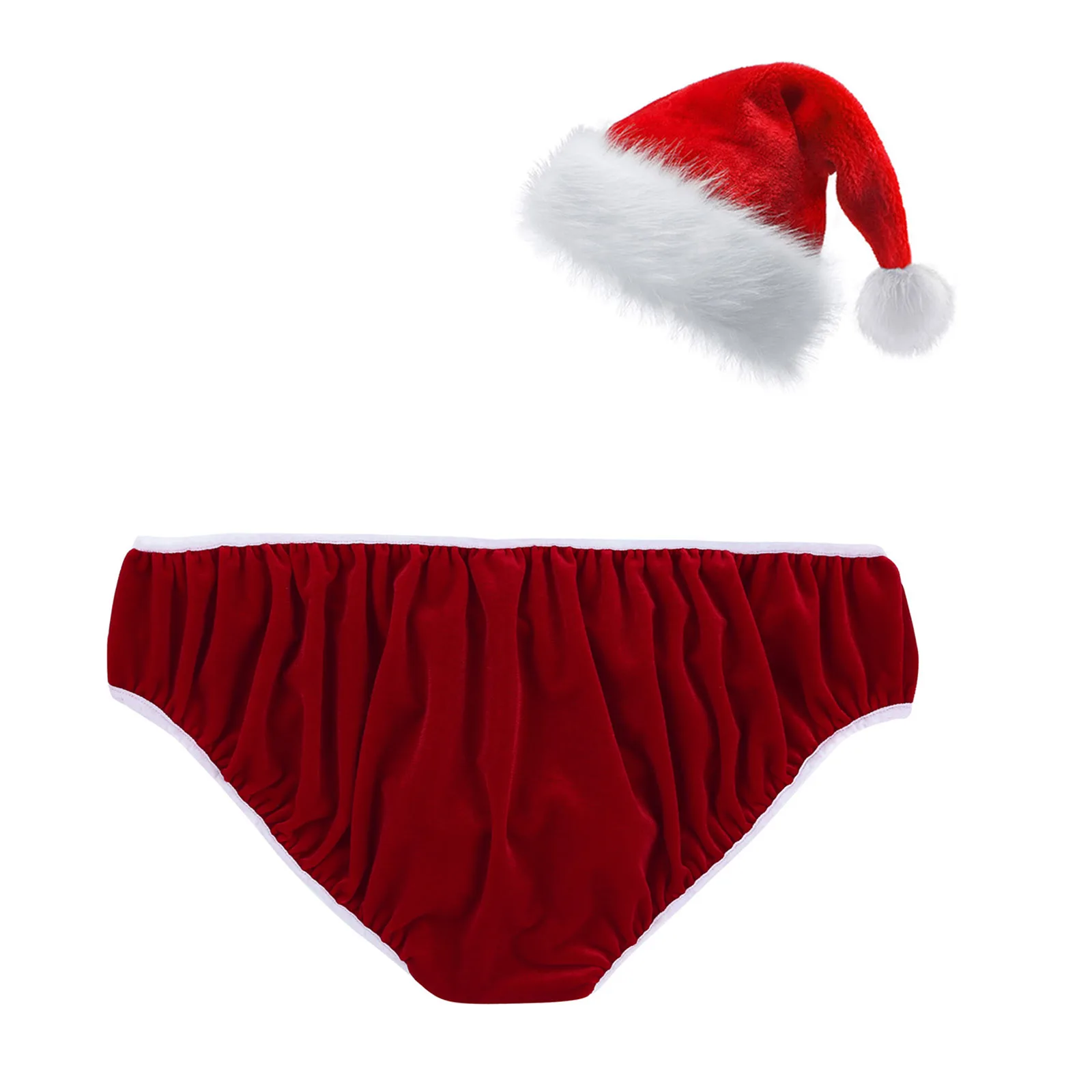 Men's Christmas Holiday Santa Claus Boxer Briefs with Hat Velvet Novelty Elk Shorts Trunks Novelty Underwear Christmas Gag Gift