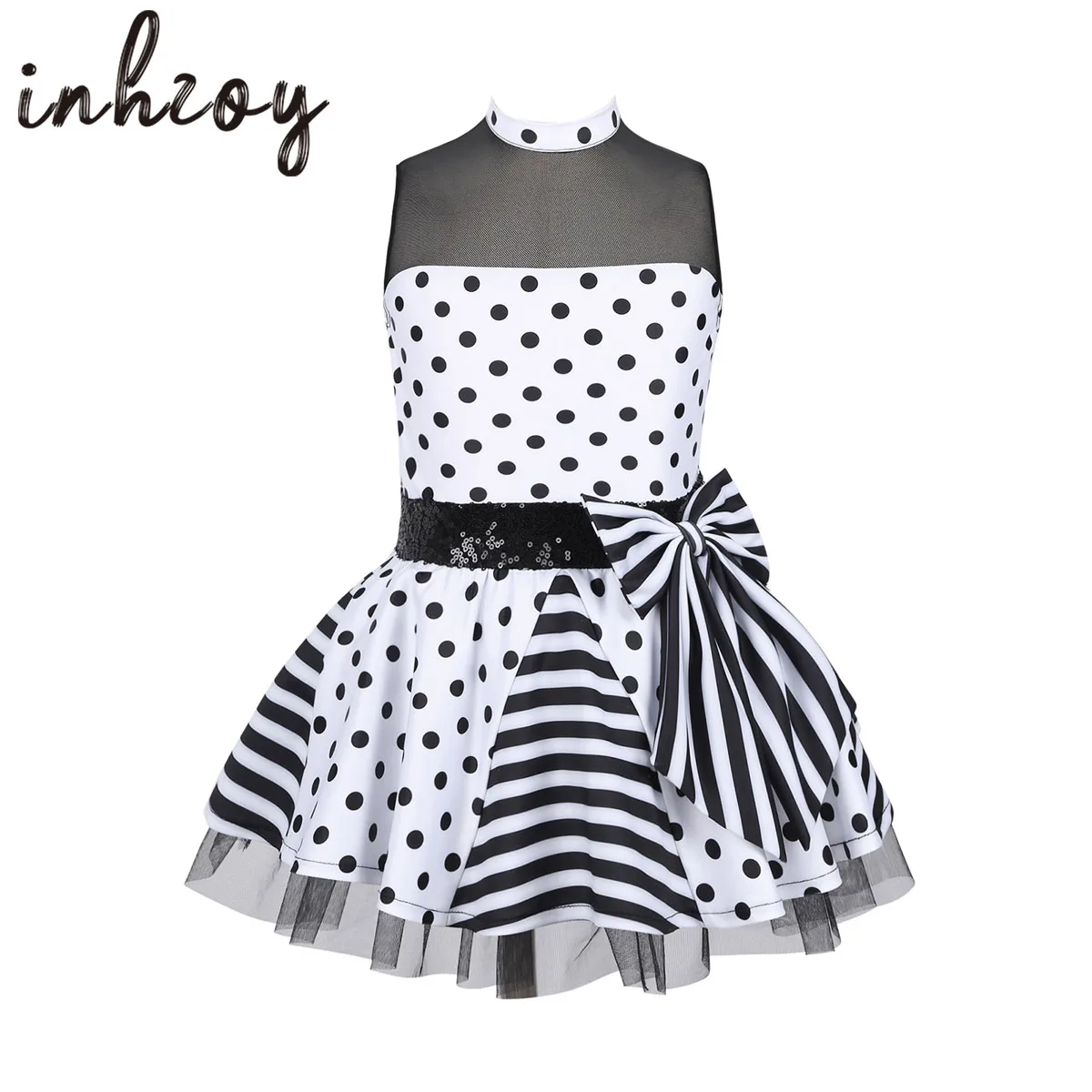 

Ballet Tutu Dress Kids Girls Polka Dots Sequins Bowknot Gymnastics Leotard Jazz Latin Stage Performance Princess Dancewear