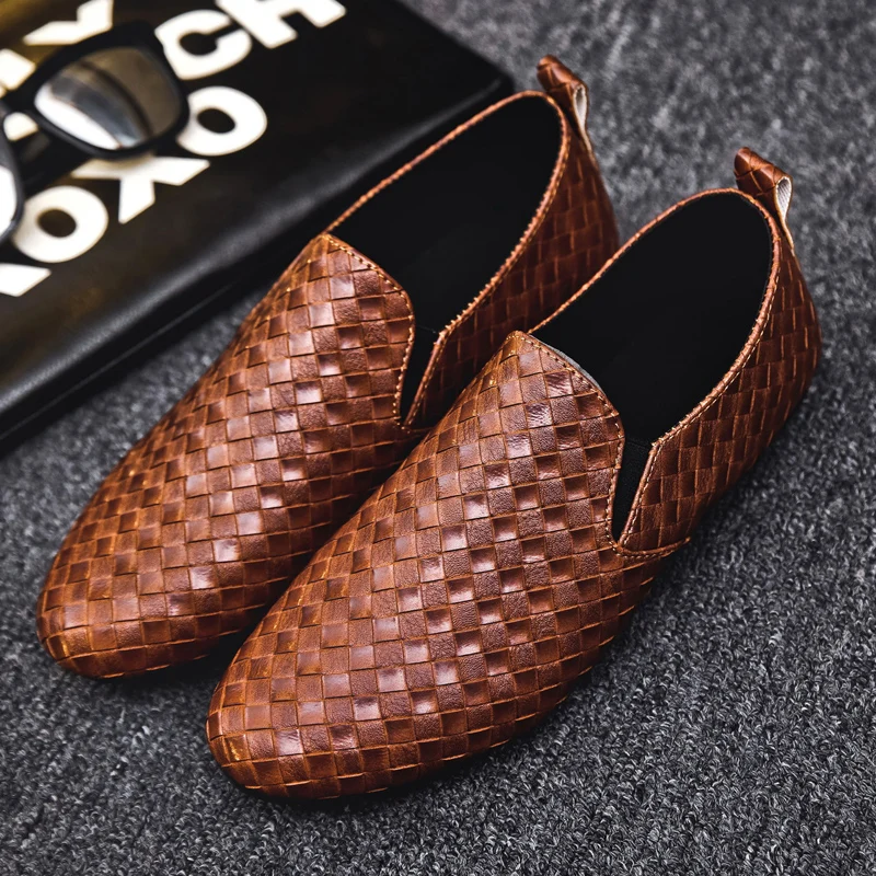 

Men Woven Slip On Loafers Big Size 39-46 Faux Leather Soft Sole Casual Driving Daily Walking Shoes