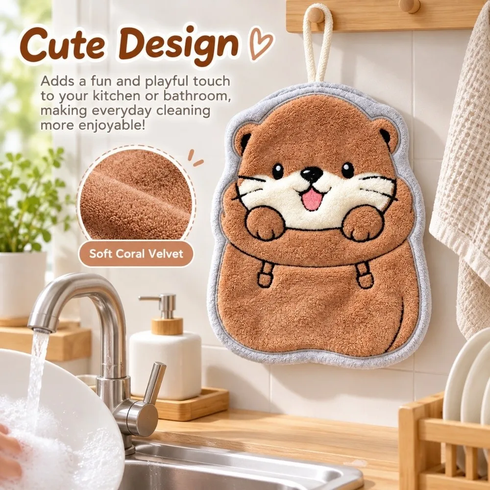 Cute Cartoon Style Hand Towel Coral Velvet Absorbent Kitchen Cleaning Towel Microfiber Cartoon Cleaning Rag Household