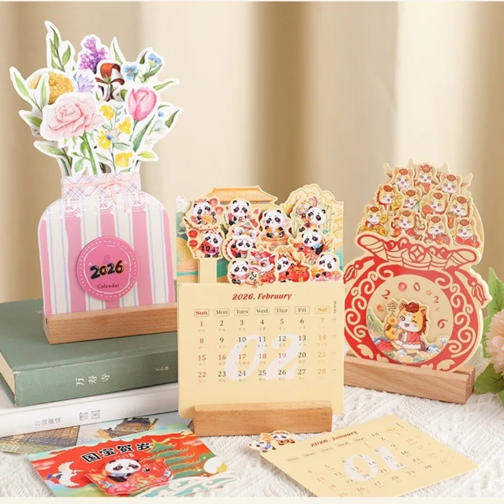 

New Wooden Base 2026 Desktop Calendar DIY Detachable Base Desk Calendar Date Display Standing Calendar New Year