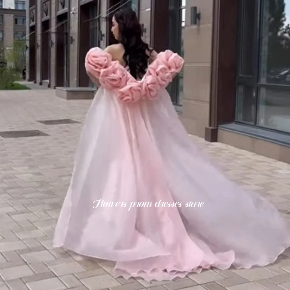 Flowers Pink Evening Dress Off Shoulder with 3D Flowers Party Dress with Beads Princess Dress فساتين مناسبة رسمية Customized