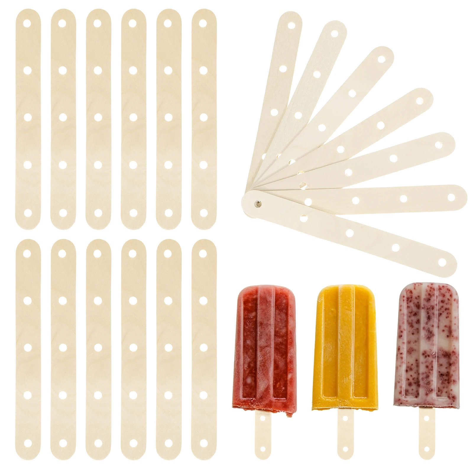 

100pcs Popsicle Ice Pop With Holes Durable Cake Pop Diy Treats Supplies Mini Wood Craft Food Grade For Ice Cream Dessert