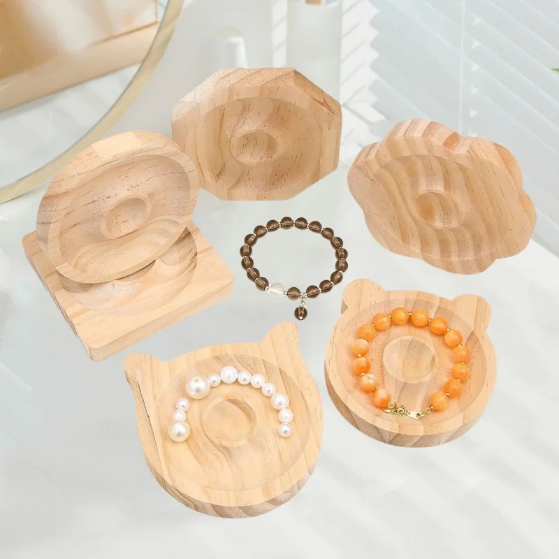 Wooden Bracelet Display Tray Natural Wood Beaded Jewelry Holder Organizer for Bangle Showcase DIY Craft Photography Prop