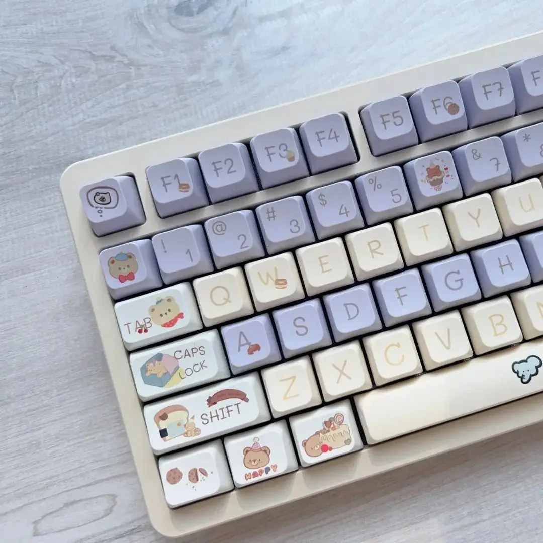 96-keycaps น่ารักสัตว์น้อยขายหมีสำหรับคีย์บอร์ดภายใต้87 Keys KTA PBT DIY แป้นพิมพ์กลไกสีม่วงสีเขียว